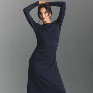 By Anthropologie Long-Sleeve Cowl-Back Maxi Dress